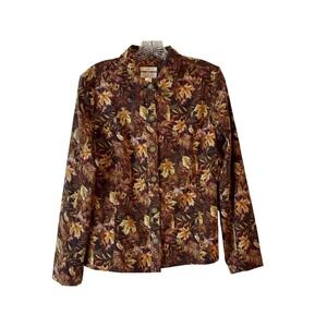 Christopher & Banks Womens Button Front Shirt Jacket Sz‎ M Autumn Leaf Print